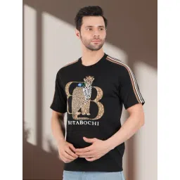Botabochi Black Cotton Regular fit Embroidery T-Shirt-picture-19