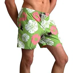bottoms out Men's Swim Shorts Trunks - Green/Flower - Large-picture-33