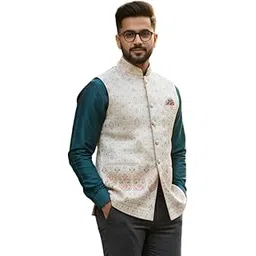 boulevard fashion Men’s Embroidered Nehru Jacket | Traditional Ethnic Modi Vest for Weddings, Festivals & Parties | Designer Brocade Waistcoat for Kurta & Sherwani-picture-45