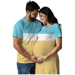bouncy toonz Maternity Regular Fit Tshirts Couple Dress CutSew Plain Cotton Half Sleeve Pregnancy Announcement Mom to Be Maternity Couple Tshirt for Photoshoot Pack of 2 (mat-cou-Plain)-picture-38