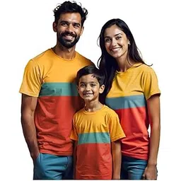 bouncy toonz Regular Fit Family Dress Set Matching 3 Husband Wife Matching Clothing T Shirts for 3 Mom Dad Son Daughter Outfit Twinning Clothes for Mother Father Kids Child (Family-cns-MustPblueOran)-picture-22
