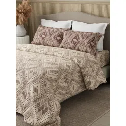 Boutique Living Embrace Brown Cotton Geometric 152 TC Double Flat Bedsheet with 2 Pillow Covers-picture-28