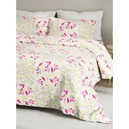 Boutique Living Embrace Pink & Yellow Cotton Floral 152 TC King Flat Bedsheet with 2 Pillow Covers-picture-46