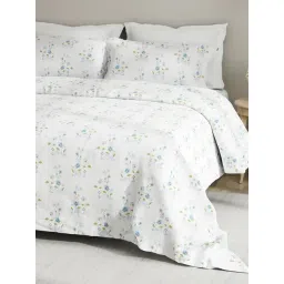 Boutique Living Embrace Purple Cotton Floral 152 TC King Flat Bedsheet with 2 Pillow Covers-picture-11
