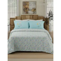 Boutique Living Gardenia Augusta Blue Cotton Floral 300 TC King Flat Bedsheet with 2 Pillow Covers-picture-23