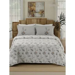 Boutique Living Gardenia Augusta White & Grey Cotton Floral 300 TC King Flat Bedsheet with 2 Pillow Covers-picture-28
