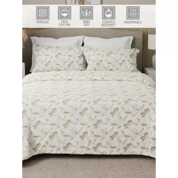 Boutique Living Nature Bouquet 100% Cotton 300 TC Beige King Bedsheet with 2 Pillow Covers-picture-35