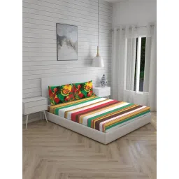 Boutique Living Rasta Rhymes Printed Multicolor 146 TC Cotton King Bed Sheet with 2 Pillow Covers-picture-34