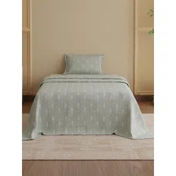Boutique Living India Green Ethnic Motifs 200 TC Single Bedsheet with 1 Pillow Covers-picture-26