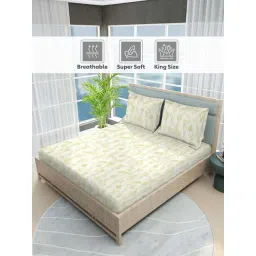boutique living india Nature Bouquet 100% Cotton 300 TC White Floral Print King Bedsheet with 2 Pillow Covers-picture-37