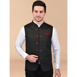 BOWLIFESTYLE Mandarin Collar Woven Nehru Jackets-picture-16