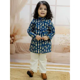 BownBee Boys Abstract Printed Regular Pure Cotton Straight Kurta With Pyjamas-picture-54