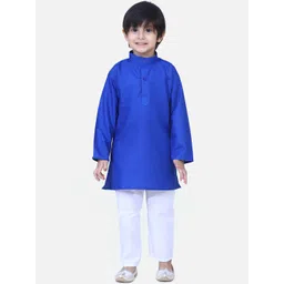 BownBee Boys Blue & White Solid Kurta with Pyjamas-picture-13