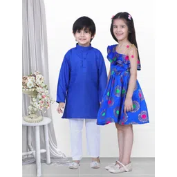 BownBee Boys Blue & White Solid Kurta with Pyjamas-picture-12