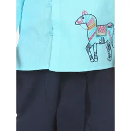 BownBee Boys Blue Solid Kurti with Dhoti Pants image 2