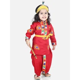 BownBee Boys Ethnic Motifs Embroidered Kurta & Dhoti Pants With Mukut Bansuri & Belt-picture-33