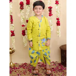 BownBee Boys Ethnic Motifs Embroidered Thread Work Pure Cotton Straight Kurta & Dhoti Pant-picture-18