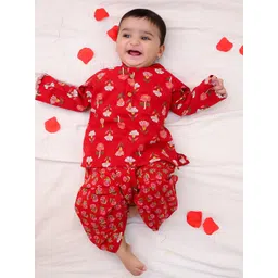 BownBee Boys Floral Printed Mandarin Collar Pure Cotton Kurta with Dhoti Pants-picture-29