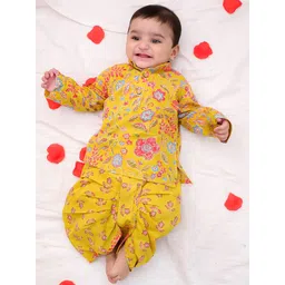 BownBee Boys Floral Printed Mandarin Collar Pure Cotton Kurta With Dhoti Pants-picture-31