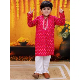 BownBee Boys Floral Printed Regular Gotta Patti Pure Cotton Kurta with Pyjamas-picture-19