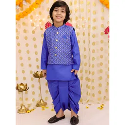 BownBee Boys Mandarin Collar Linen Kurta With Dhoti Pants And Jacket-picture-38