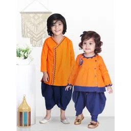 BownBee Boys Orange & Blue Solid Cotton Angrakha Kurta with Dhoti Pants-picture-11