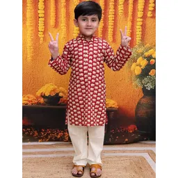BownBee Boys Printed Regular Pure Cotton Kurta with Pyjamas-picture-36