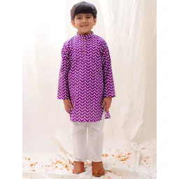 BownBee Boys Printed Regular Pure Cotton Kurta with Pyjamas-picture-37