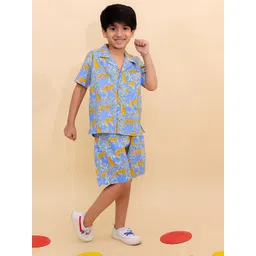 BownBee Boys Printed Short Sleeves Pure Cotton Shirt With Shorts-picture-33