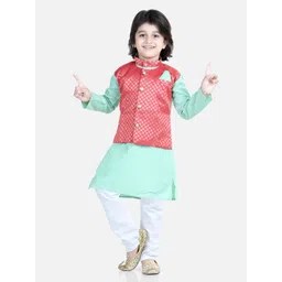 BownBee Boys Regular Pure Cotton Kurta with Pyjamas & Woven design Nehru Jacket-picture-21