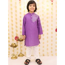 BownBee Boys Striped Regular Pure Cotton Kurta with Pyjamas-picture-34