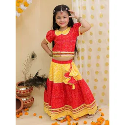 BownBee Girls Bandhani Printed Pure Cotton Ready to Wear Lehenga & Choli-picture-14