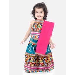 BownBee Girls Blue & Yellow Embroidered Thread Work Ready to Wear Lehenga With Dupatta-picture-32