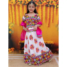 BownBee Girls Embroidered Mirror Work Ready to Wear Lehenga & Blouse With Dupatta-picture-14
