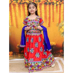 BownBee Girls Embroidered Mirror Work Ready to Wear Lehenga & Blouse With Dupatta-picture-40