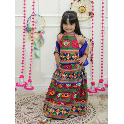 BownBee Girls Embroidered Thread Work Cotton Ready to Wear Lehenga & Blouse With Dupatta-picture-20