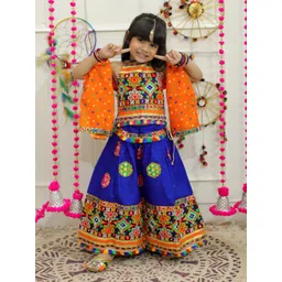 BownBee Girls Embroidered Thread Work Cotton Ready to Wear Lehenga & Blouse With Dupatta-picture-19