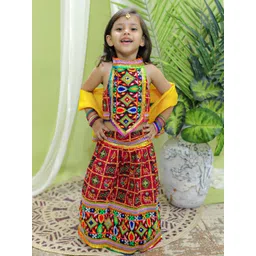 BownBee Girls Embroidered Thread Work Cotton Ready to Wear Lehenga & Blouse With Dupatta-picture-22