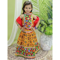 BownBee Girls Embroidered Thread Work Cotton Ready to Wear Lehenga & Blouse With Dupatta-picture-21