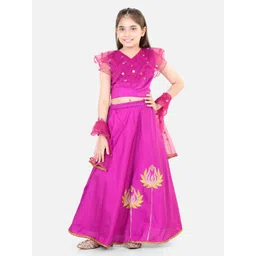 BownBee Girls Embroidered Thread Work Ready to Wear Lehenga & Blouse With Dupatta-picture-29