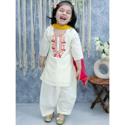 BownBee Girls Ethnic Motifs Yoke Design Regular Thread Work Kurta With Salwar & Dupatta-picture-35