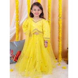 BownBee Girls Floral Embellished Sequinned Net Ready to Wear Lehenga & Blouse With Dupatta-picture-11