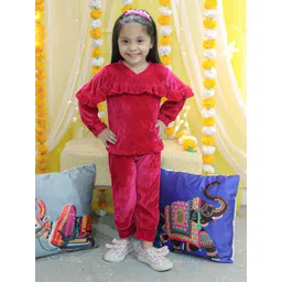 BownBee Girls Long Sleeves Velvet Ruffled Top & Jogger-picture-34