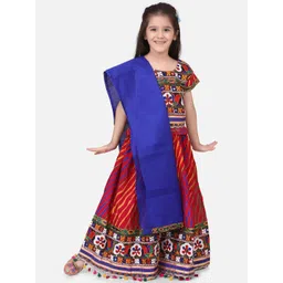 BownBee Girls Pink & Blue Embroidered Ready to Wear Lehenga & Blouse with Dupatta-picture-46