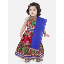 BownBee Girls Pink & Blue Embroidered Thread Work Ready To Wear Lehenga Blouse Dupatta-picture-33