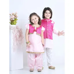 BownBee Girls Pink Solid Kurta & Salwar With Woven Designed Jacket-picture-11