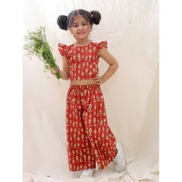 BownBee Girls Printed Round Neck Pure Cotton Wop with Palazzos-picture-12