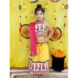 BownBee Girls Thread Work Cotton Lehenga With Choli & Dupatta-picture-18