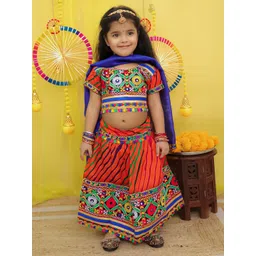 BownBee Girls Thread Work Cotton Lehenga With Choli & Dupatta-picture-11