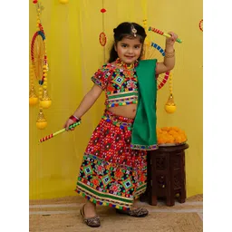 BownBee Girls Thread Work Cotton Lehenga With Choli & Dupatta image 5
